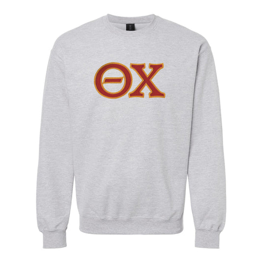 Theta Chi Heather Grey Crewneck With Sewn On Letters