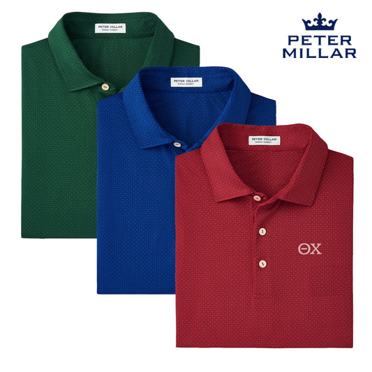New! Theta Chi Peter Millar Tesseract Patterned Polo With Greek Letters